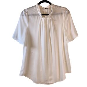 T Tahari Ivory Ruffle Mock Neck Pleated Blouse Short Sleeve size XL
